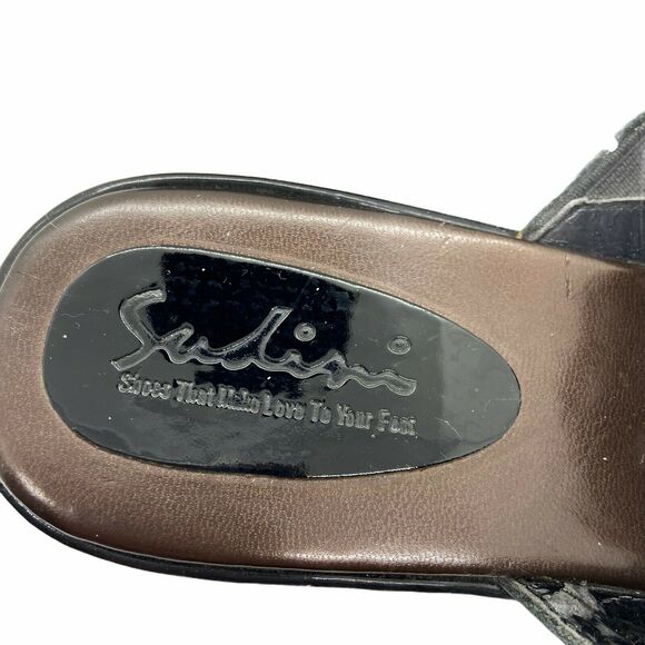 Sudini Slide Shoes Sandals Black Slip-on Block Heel sz 9 W Comfort Studded - Picture 6 of 16